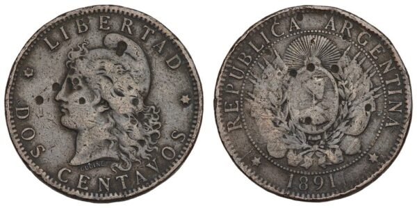 ARGENTINA 2 centavos 1891 F
