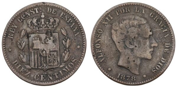 SPAIN 10 centimos 1878 F