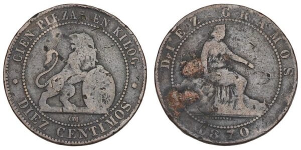 SPAIN 10 centimos 1870 F