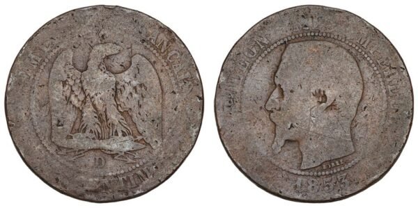 FRANCE 10 centimes 1853D F