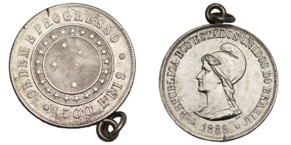 BRAZIL 500 reis 1899 / Silver / used as jewelry / VG