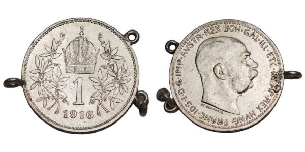 AUSTRIA 1 corona 1916 / Silver / used as jewelry / VG