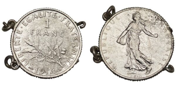 FRANCE 1 franc 1916 / Silver / used as jewelry / VG