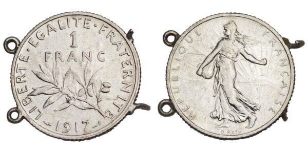 FRANCE 1 franc 1917 / Silver / used as jewelry / VG