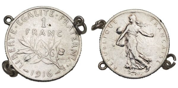FRANCE 1 franc 1916 / Silver / used as jewelry / VG