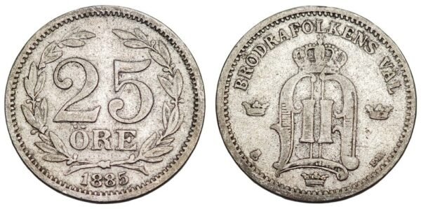 SWEDEN 25 ore 1885 / Silver / VF