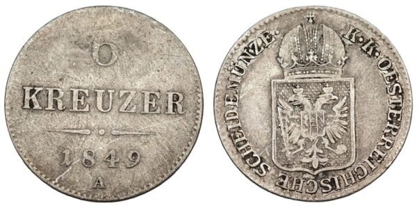 AUSTRIA 6 kreuzer 1849A / Silver / VF-