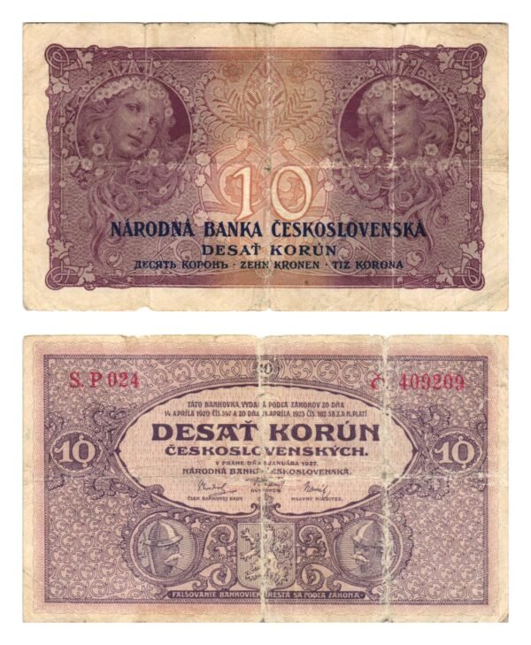CZECHOSLOVAKIA 10 korun 1927 F