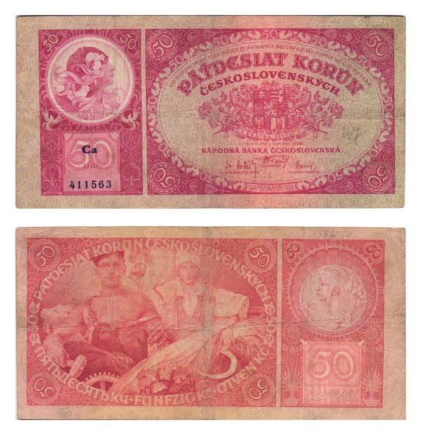 CZECHOSLOVAKIA 50 korun 1929 VF-
