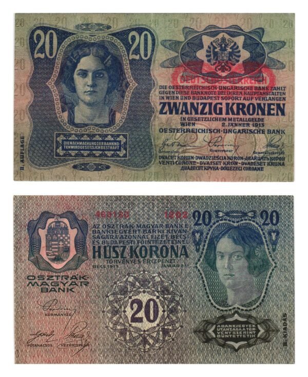 AUSTRIA 20 kronen ND(1919) / Deutschösterreich overprint / II Auflage / VF