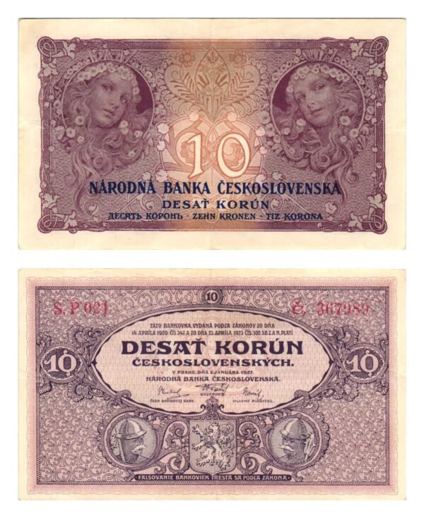 CZECHOSLOVAKIA 10 korun 1927 VF+