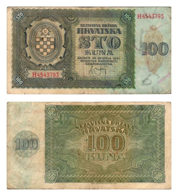 CROATIA 100 kuna 1941 / Ustasa WWII Germany Italy ally / VF