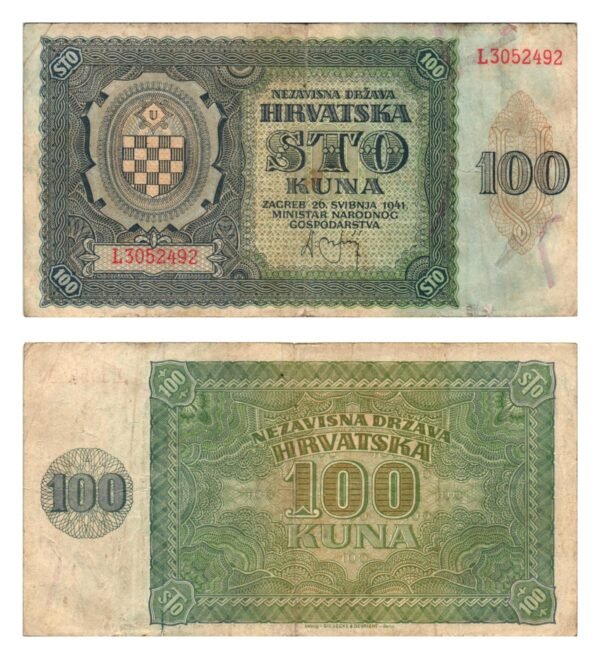 CROATIA 100 kuna 1941 / Ustasa WWII Germany Italy ally / VF