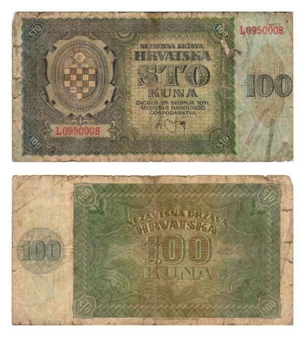 CROATIA 100 kuna 1941 / Ustasa WWII Germany Italy ally / F