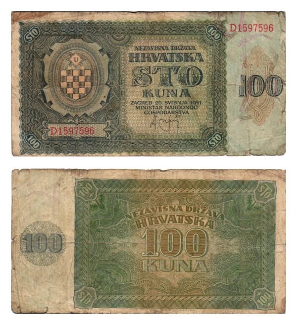 CROATIA 100 kuna 1941 / Ustasa WWII Germany Italy ally / F