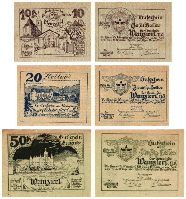 AUSTRIA Weinzierl 1920 local banknotes lot / Notgeld / 3 pcs. XF