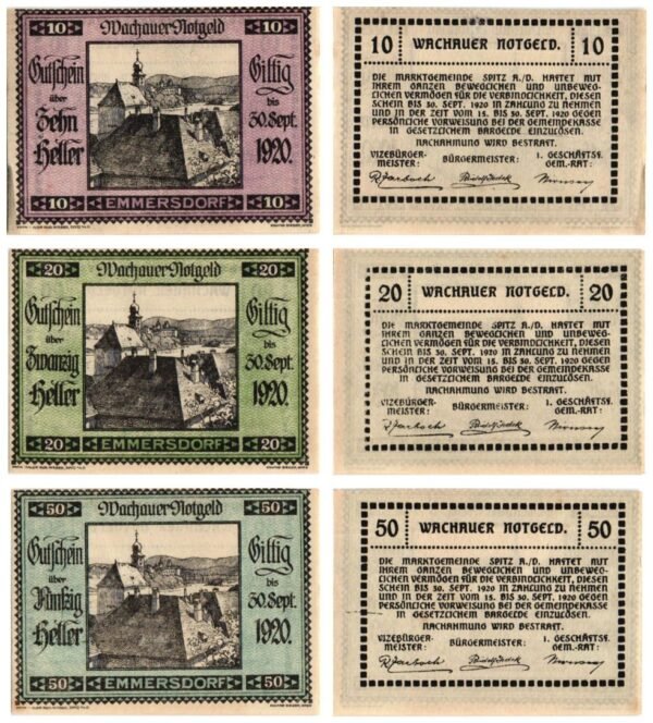 AUSTRIA Emmersdorf 1920 local banknotes lot / Notgeld / 3 pcs. UNC-