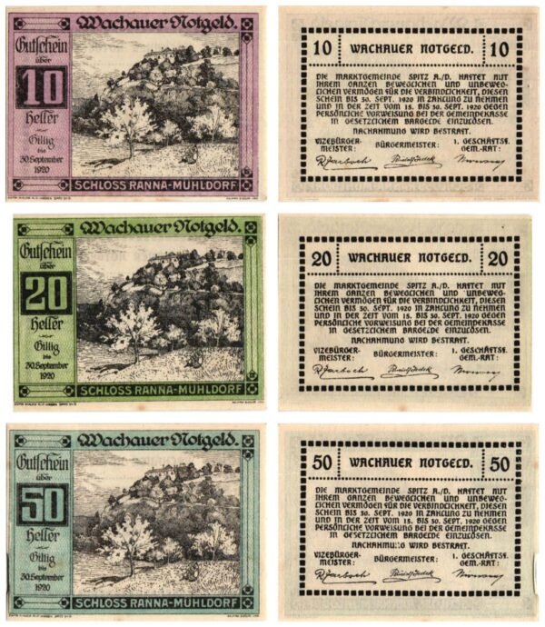 AUSTRIA Mühldorf - Ranna 1920 local banknotes lot / Notgeld / 3 pcs. UNC-