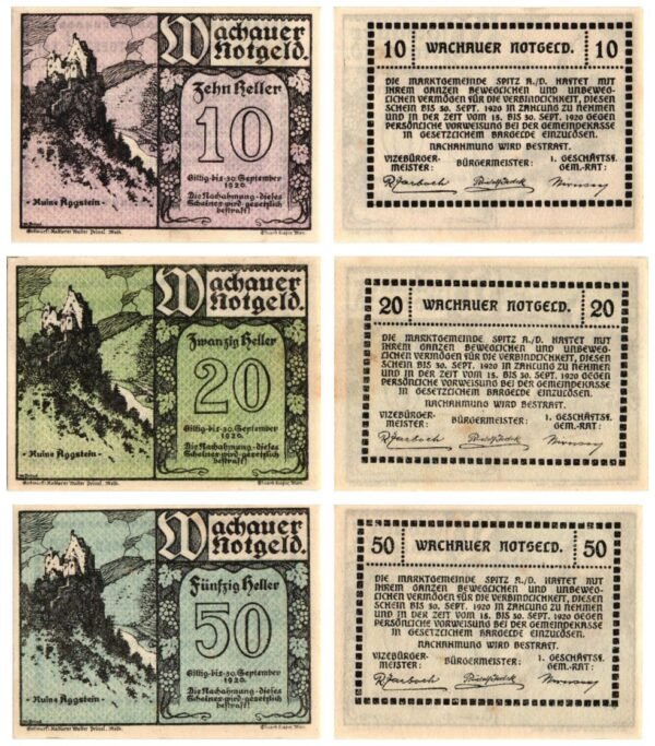 AUSTRIA Aggstein 1920 local banknotes lot / Notgeld / 3 pcs. UNC