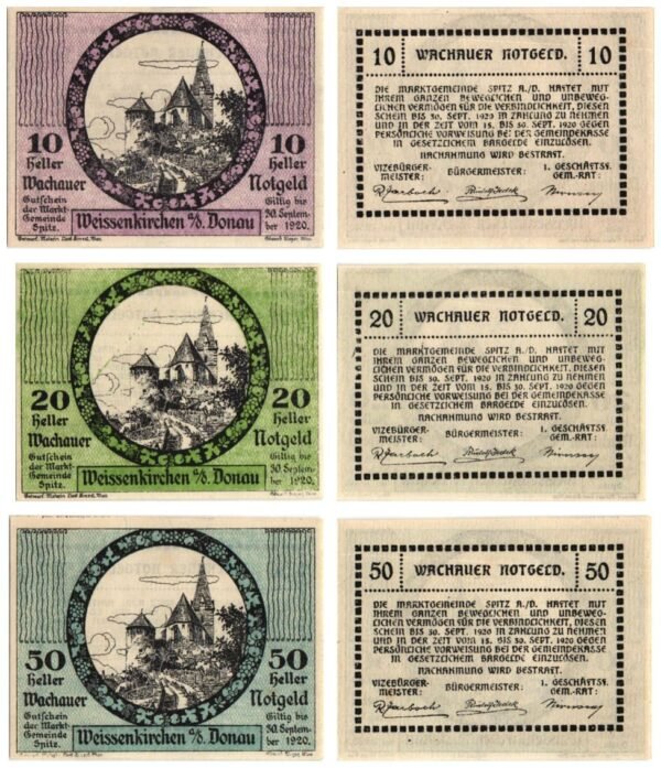 AUSTRIA Weissenkirchen 1920 local banknotes lot / Notgeld / 3 pcs. UNC