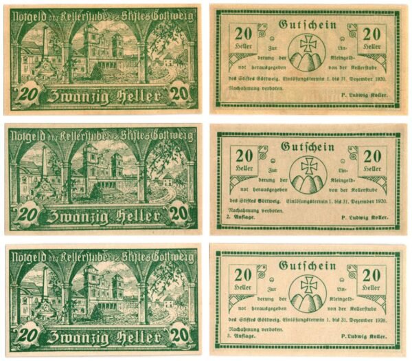 AUSTRIA Göttweig 1920 local banknotes lot / Notgeld / 3 pcs. UNC