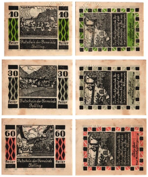 AUSTRIA Golling 1920 local banknotes lot / Notgeld / 3 pcs. UNC