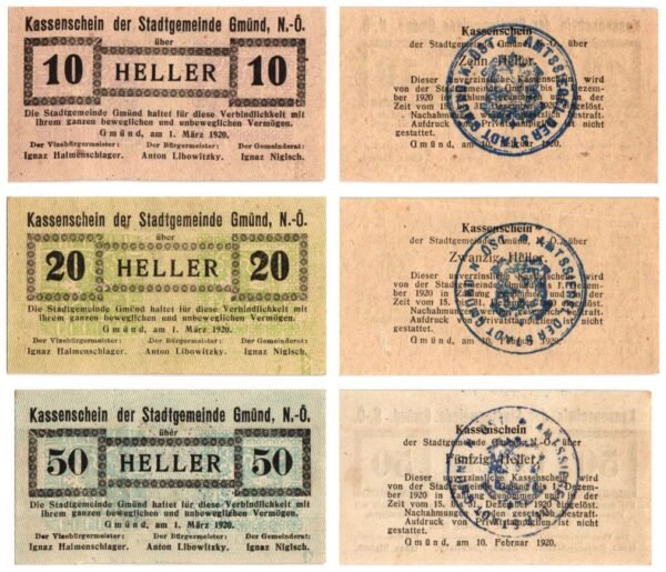 AUSTRIA Gmünd 1920 local banknotes lot / Notgeld / 3 pcs. UNC