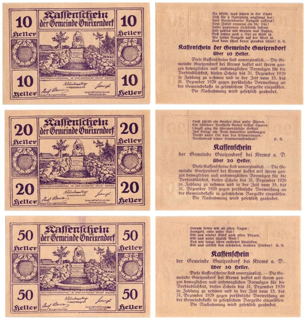 AUSTRIA Gneixendorf 1920 local banknotes lot / Notgeld / 3 pcs. UNC