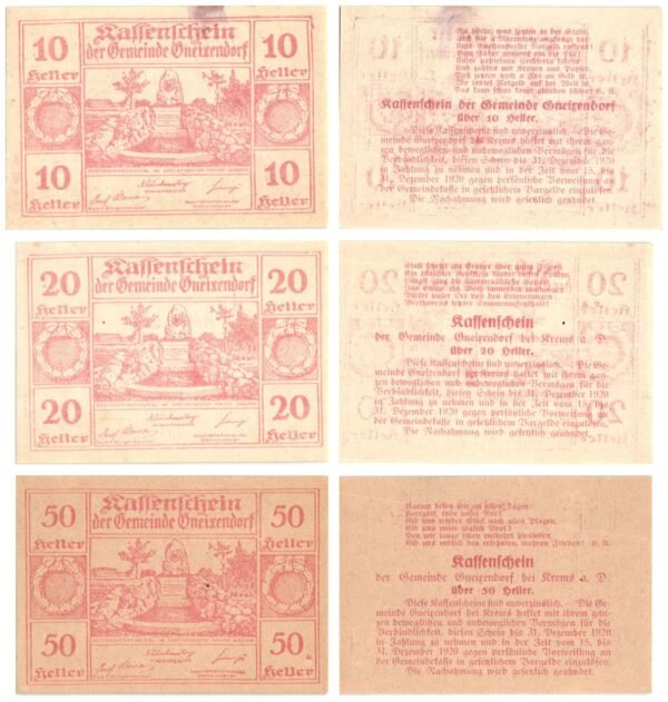AUSTRIA Gneixendorf 1920 local banknotes lot / Notgeld / 3 pcs. UNC
