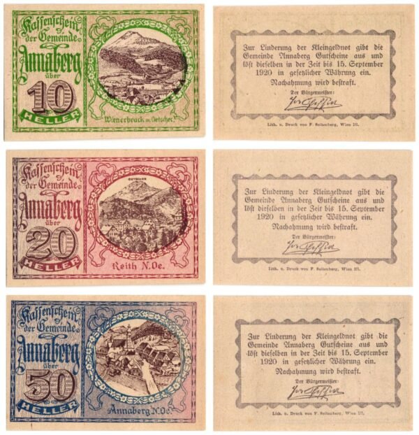 AUSTRIA Annaberg 1920 local banknotes lot / Notgeld / 3 pcs. UNC