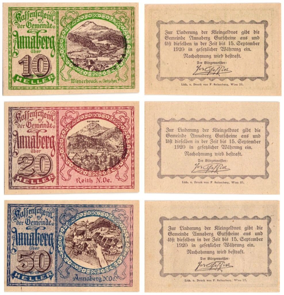 AUSTRIJA Annaberg 1920 lokalni novčanici lot / Notgeld / 3 kom. UNC