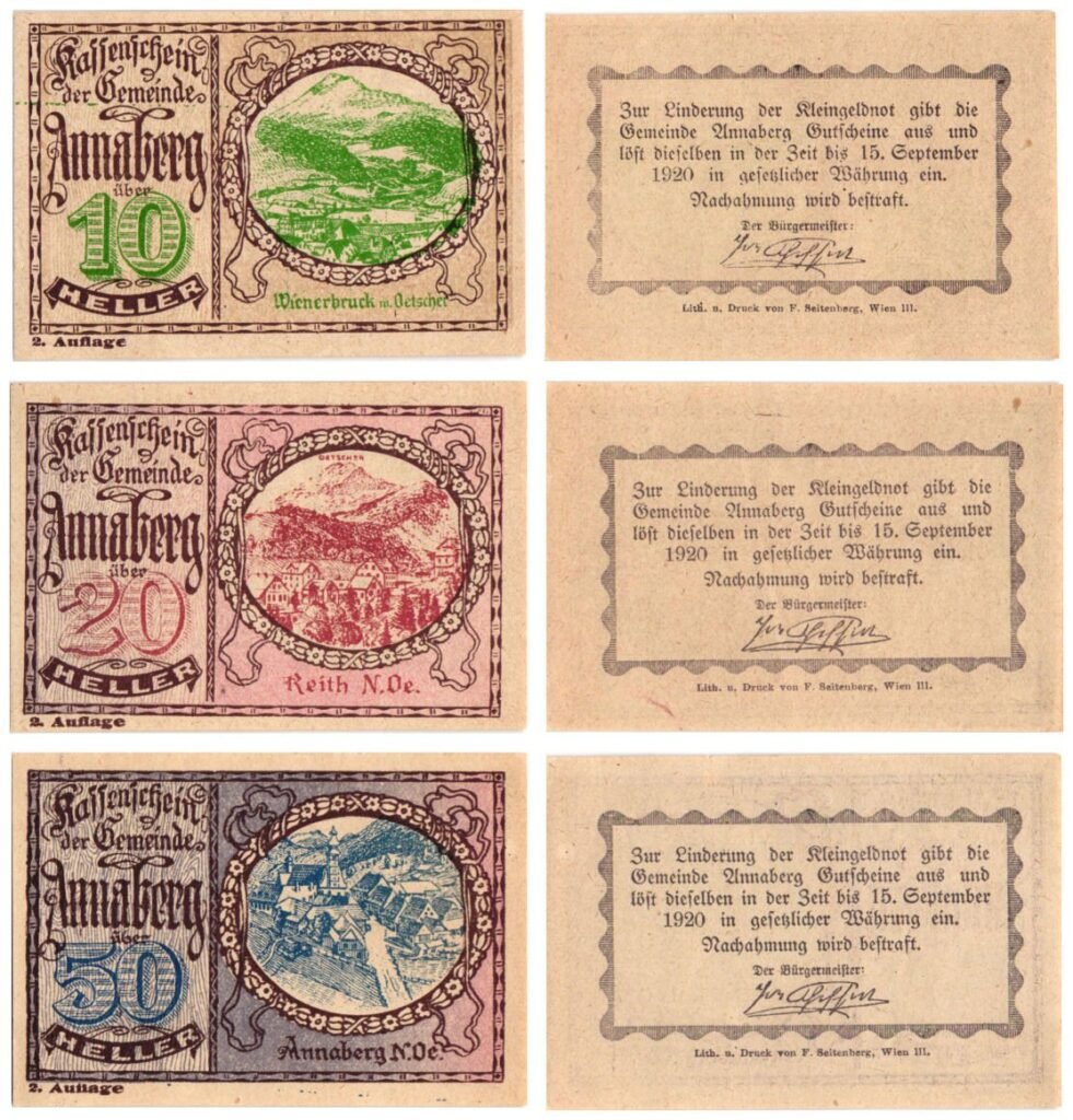 AUSTRIJA Annaberg (2. izdanje) 1920. serija lokalnih novčanica / Notgeld / 3 kom. UNC