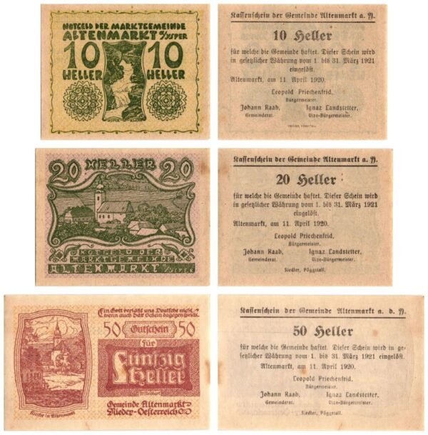 AUSTRIA Altenmarkt an der Ysper 1920 local banknotes lot / Notgeld / 3 pcs. XF
