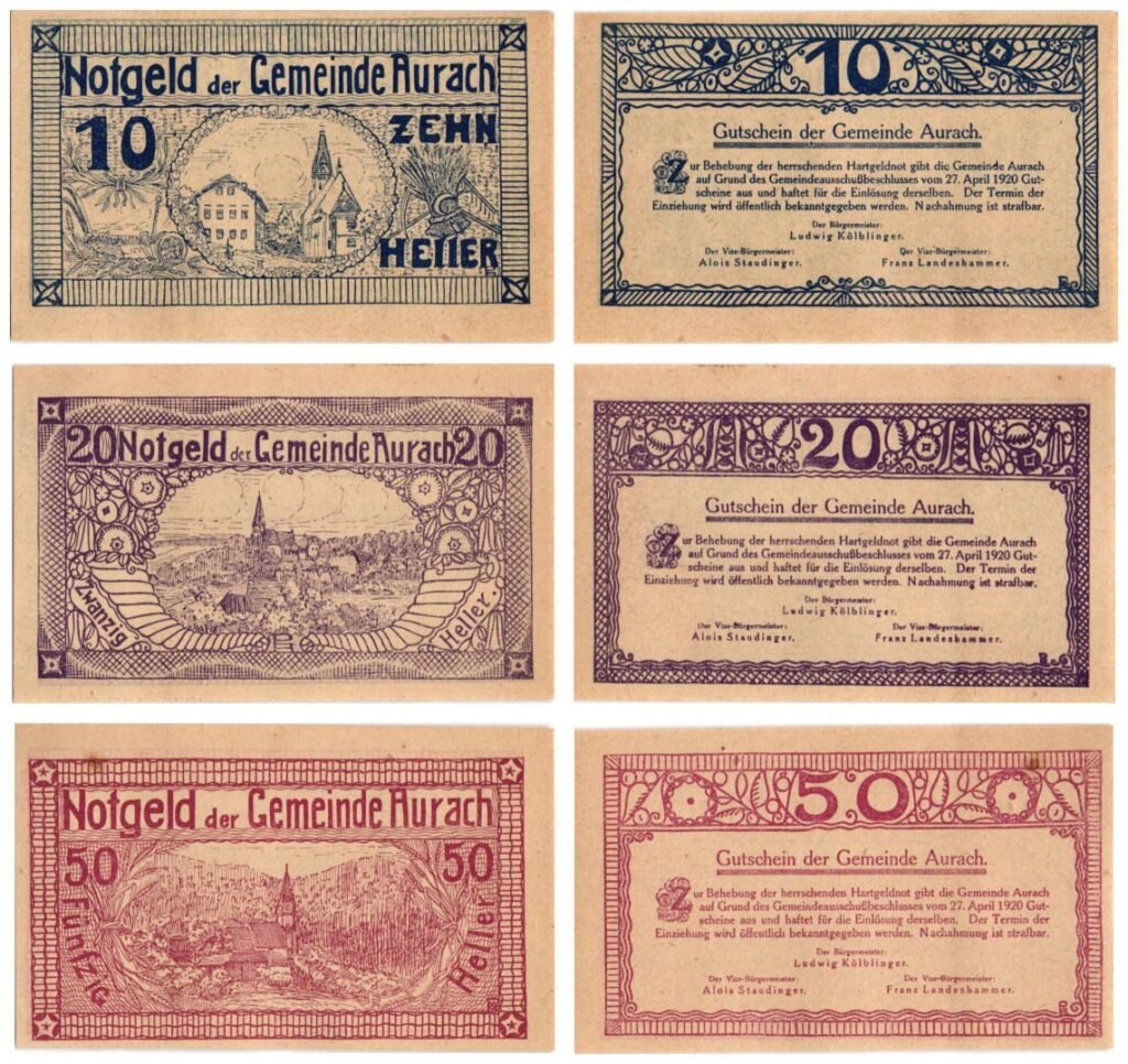 AUSTRIA Aurach am Hongar 1920 local banknotes lot / Notgeld / 3 pcs. UNC-