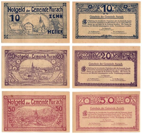 AUSTRIA Aurach am Hongar 1920 local banknotes lot / Notgeld / 3 pcs. UNC-