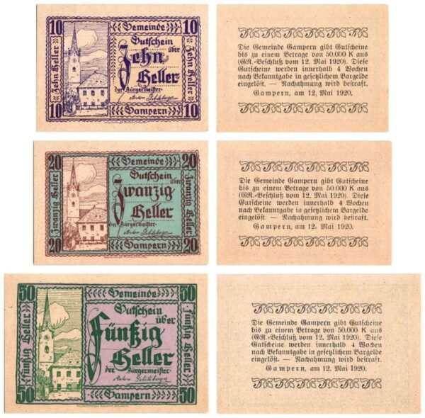 AUSTRIA Gampern 1920 local banknotes lot / Notgeld / 3 pcs. UNC