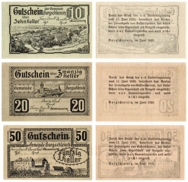 AUSTRIA Burgschleinitz 1920 local banknotes lot / Notgeld / 3 pcs. UNC