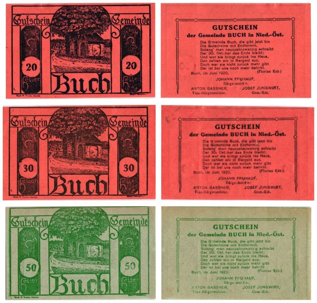 AUSTRIA Buch (Lower Austria) 1920 local banknotes lot / Notgeld / 3 pcs. UNC