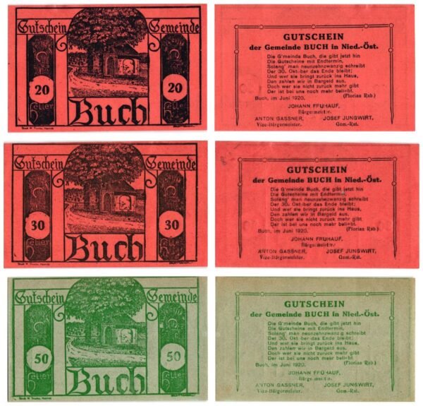 AUSTRIA Buch (Lower Austria) 1920 local banknotes lot / Notgeld / 3 pcs. UNC