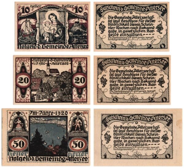 AUSTRIA Attersee 1920 local banknotes lot / Notgeld / 3 pcs. UNC