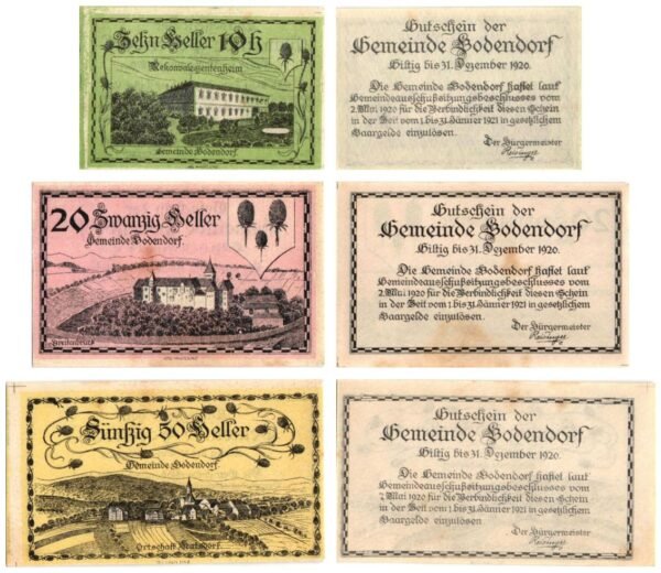AUSTRIA Bodendorf 1920 local banknotes lot / Notgeld / 3 pcs. UNC
