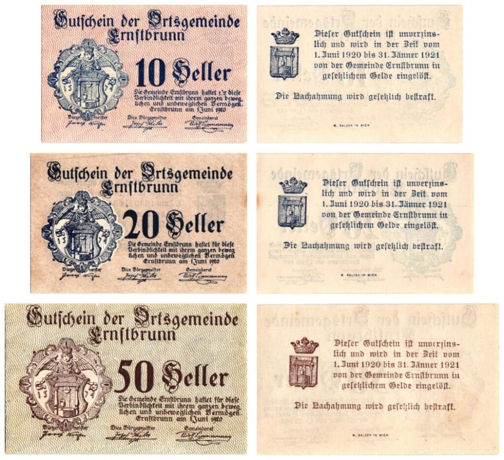 AUSTRIA Ernstbrunn 1920 local banknotes lot / Notgeld / 3 pcs. UNC