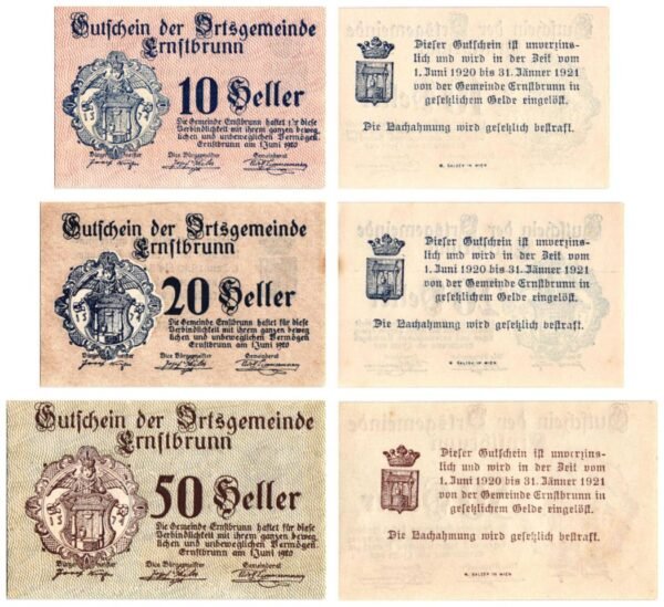 AUSTRIA Ernstbrunn 1920 local banknotes lot / Notgeld / 3 pcs. UNC