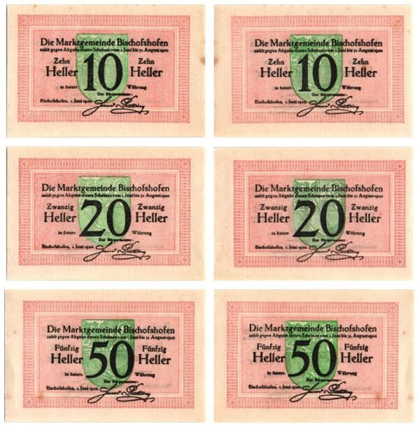 AUSTRIA Bischofshofen 1920 local banknotes lot / Notgeld / 3 pcs. XF