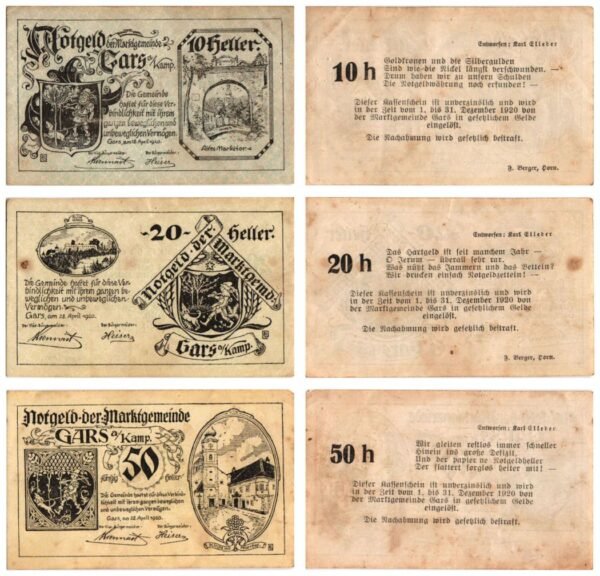 AUSTRIA Gars am Kamp 1920 local banknotes lot / Notgeld / 3 pcs. VF