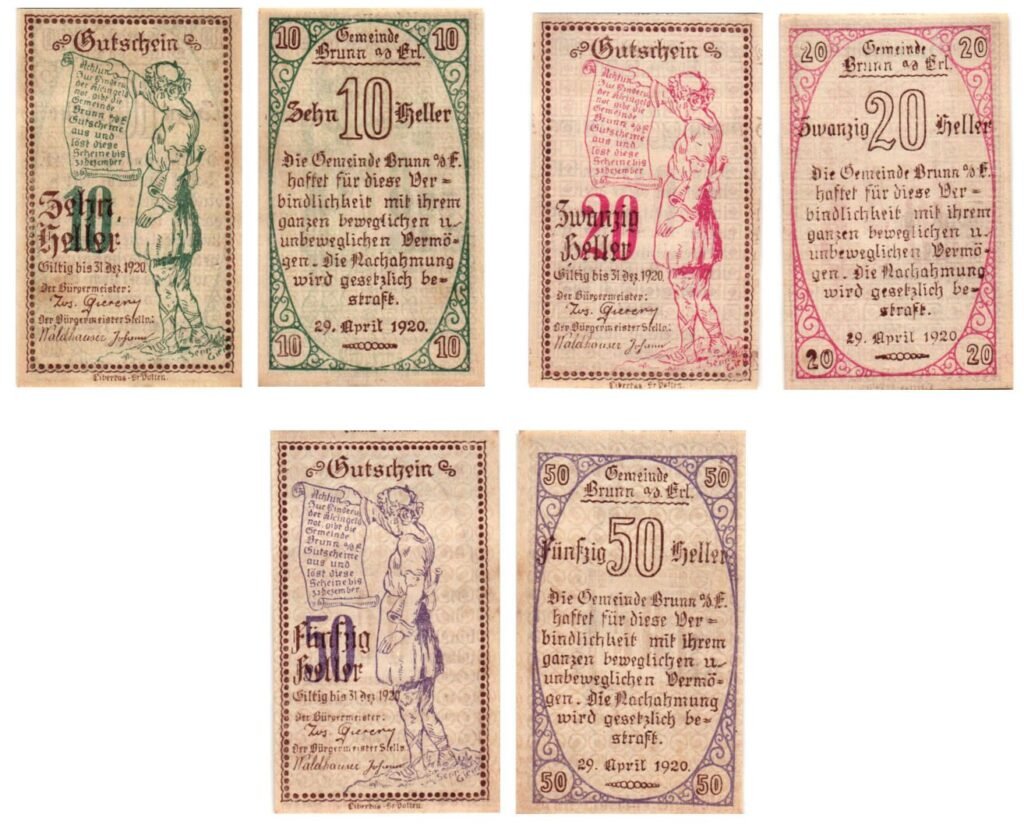AUSTRIA Brunn an der Erlauf 1920 local banknotes lot / Notgeld / 3 pcs. UNC