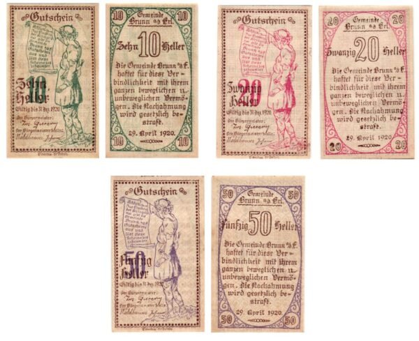 AUSTRIA Brunn an der Erlauf 1920 local banknotes lot / Notgeld / 3 pcs. UNC