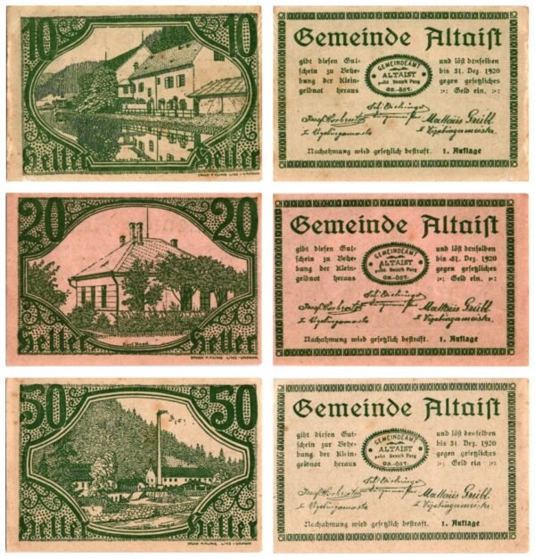 AUSTRIA Altaist 1920 local banknotes lot / Notgeld / 3 pcs. UNC-
