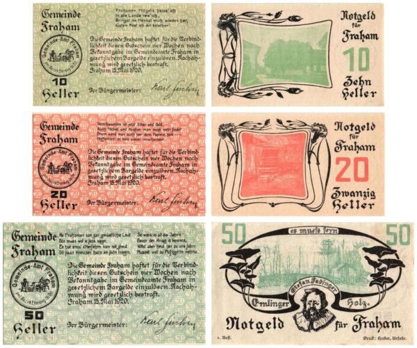 AUSTRIA Fraham 1920 local banknotes lot / Notgeld / 3 pcs. UNC-