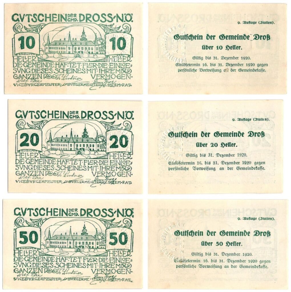 AUSTRIA Dross (9th issue) 1920 local banknotes lot / Notgeld / 3 pcs. UNC